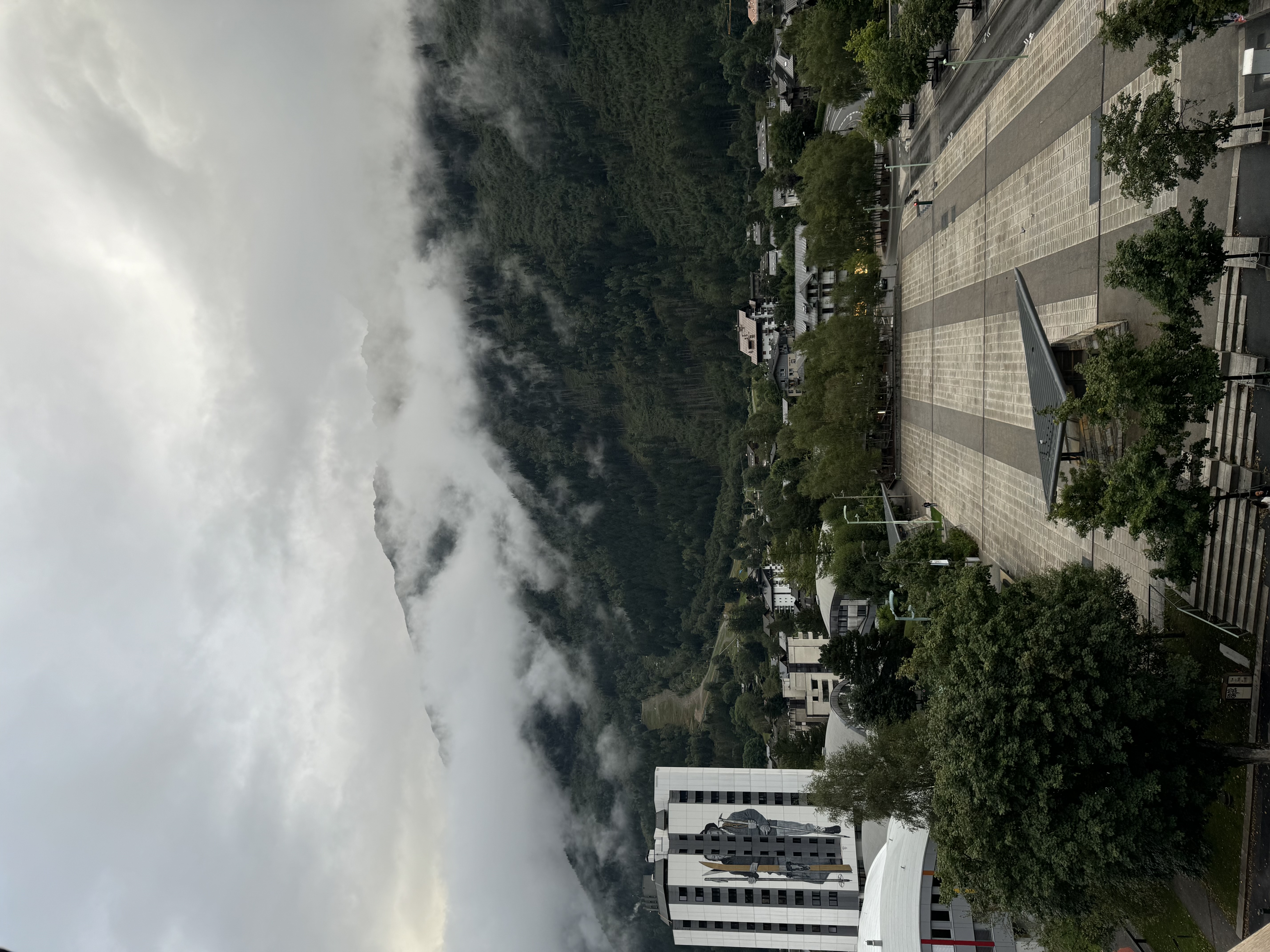 A cloudy mountain with a view of Chamonix, FR in the foreground.