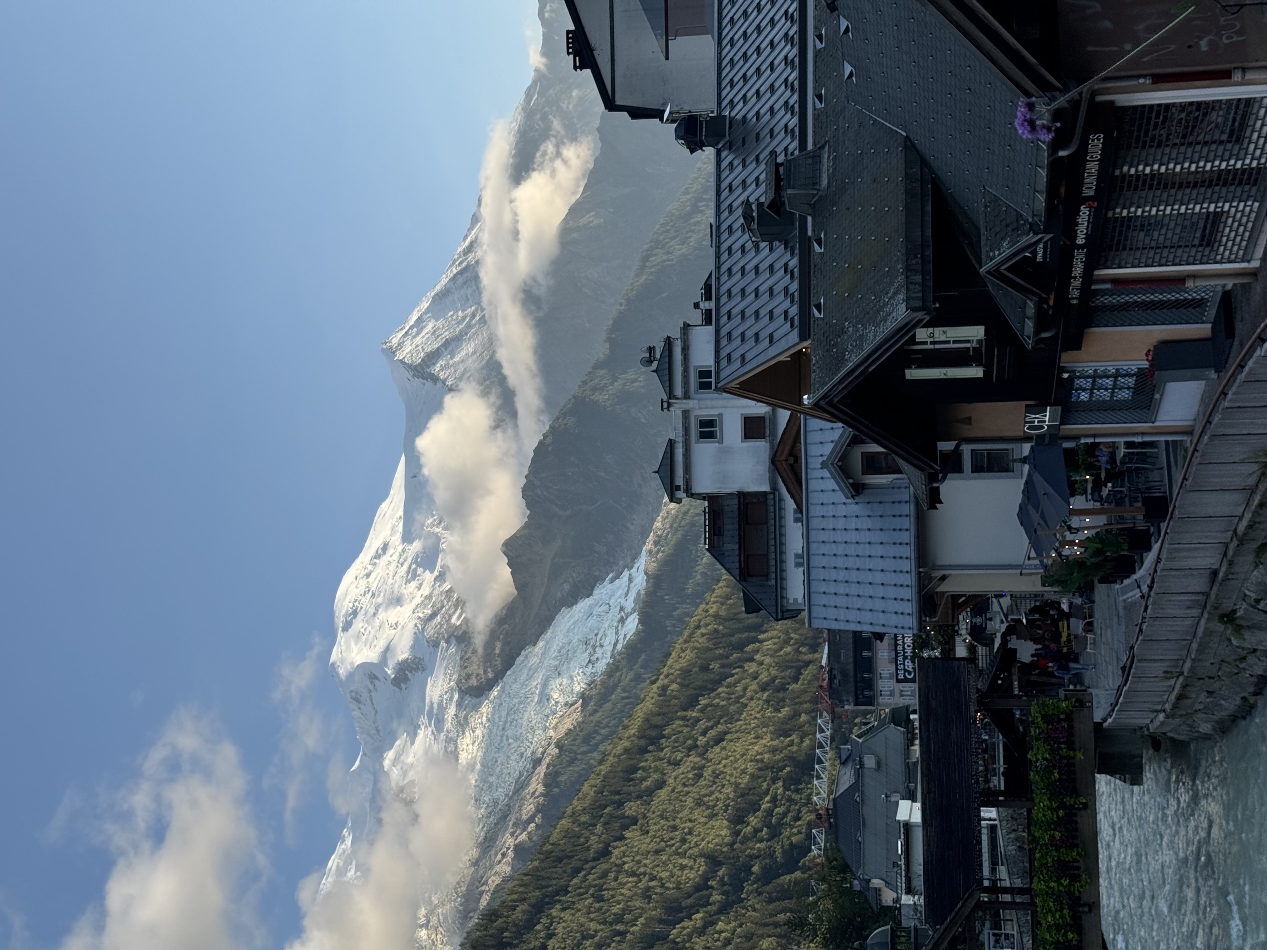 Chamonix, FR with a mountain in the background.